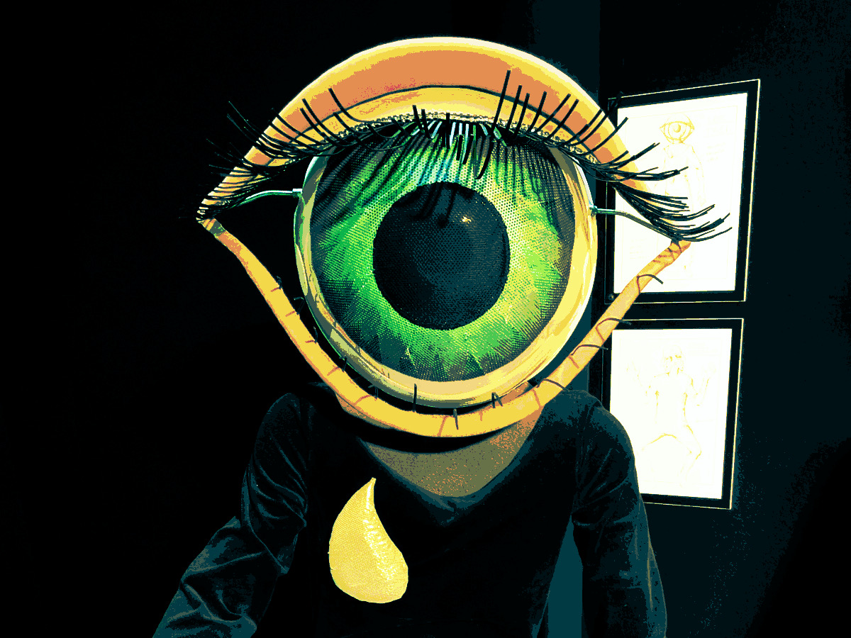 Un oeil théâtral en gros plan